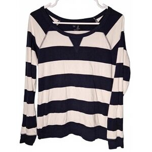 Gap Womens Navy Blue White Striped Raglan Long Sleeve Top Size M Nautical Breton